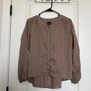 Ann Taylor Mauve Brown Crinkle Button-Down Blouse